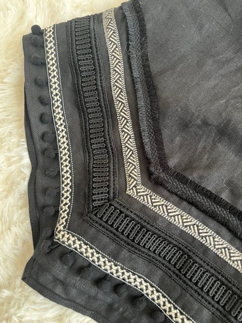 ADORE 日本製 リネン100% 変形スカート 刺繍 レース ブラック 36
