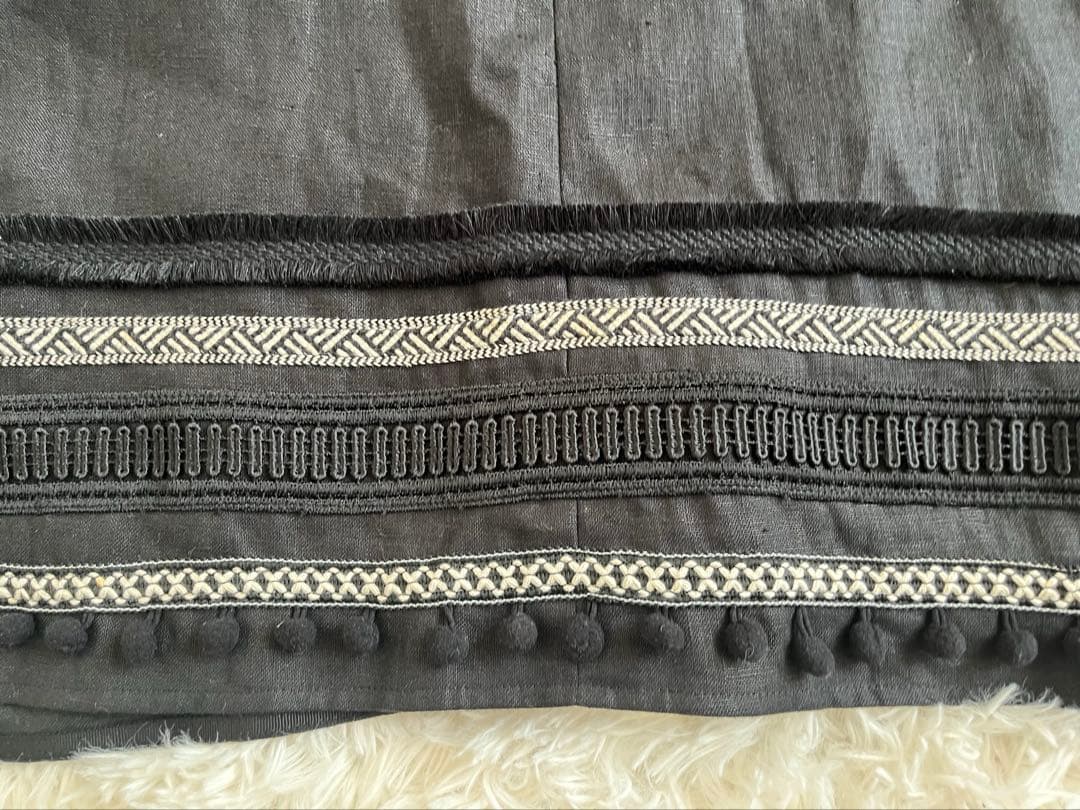 ADORE 日本製 リネン100% 変形スカート 刺繍 レース ブラック 36