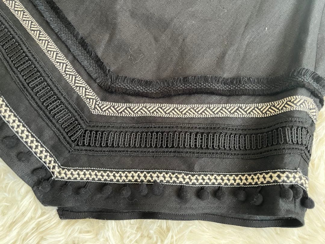 ADORE 日本製 リネン100% 変形スカート 刺繍 レース ブラック 36