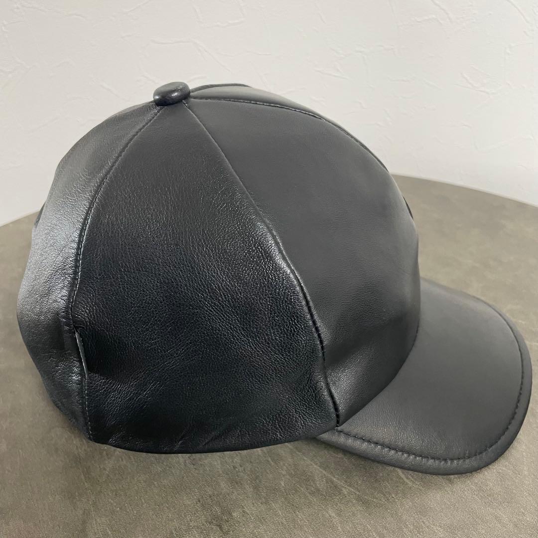 Schott レザーキャップ ブラック 本革 帽子 ショット 黒　オールレザー