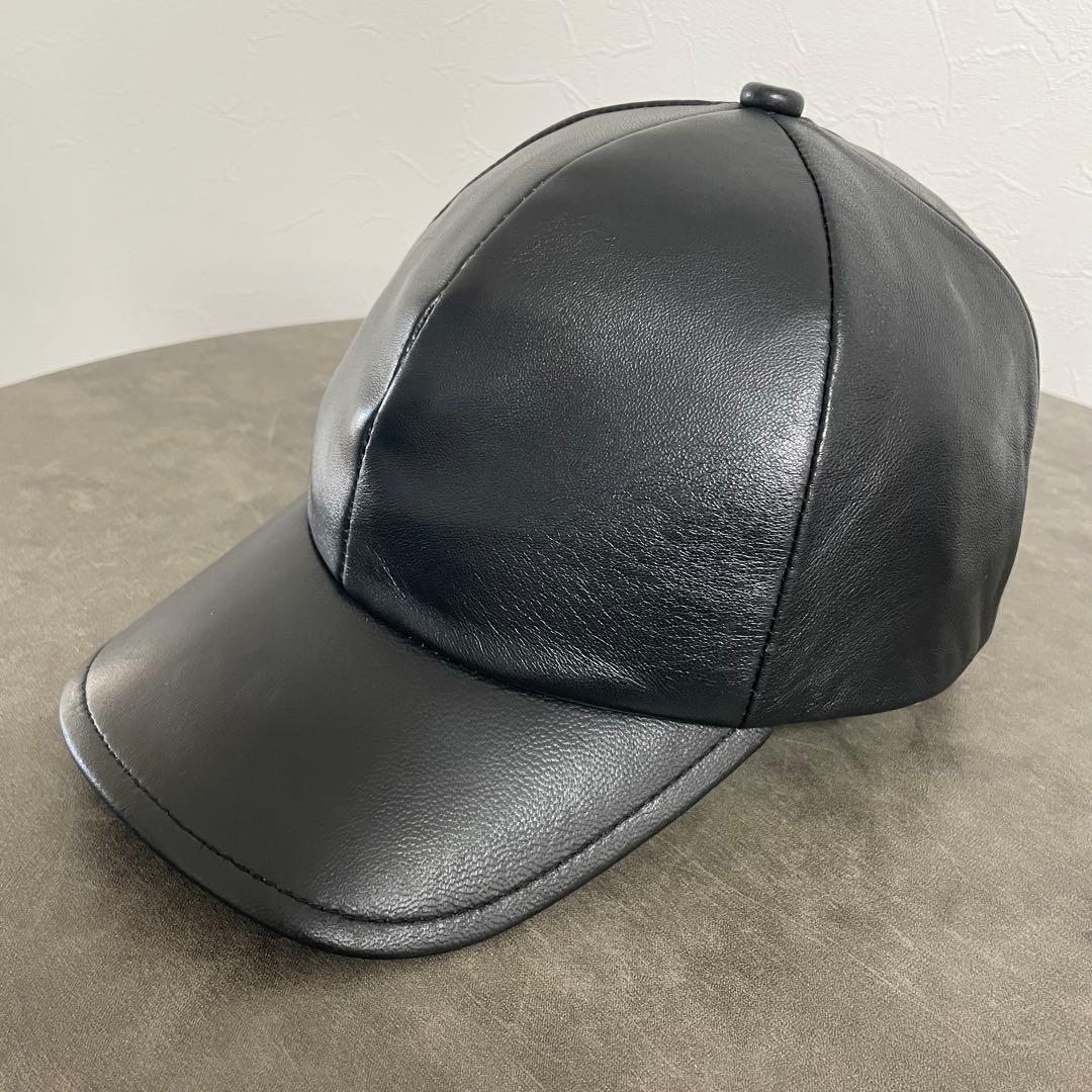 Schott レザーキャップ ブラック 本革 帽子 ショット 黒　オールレザー