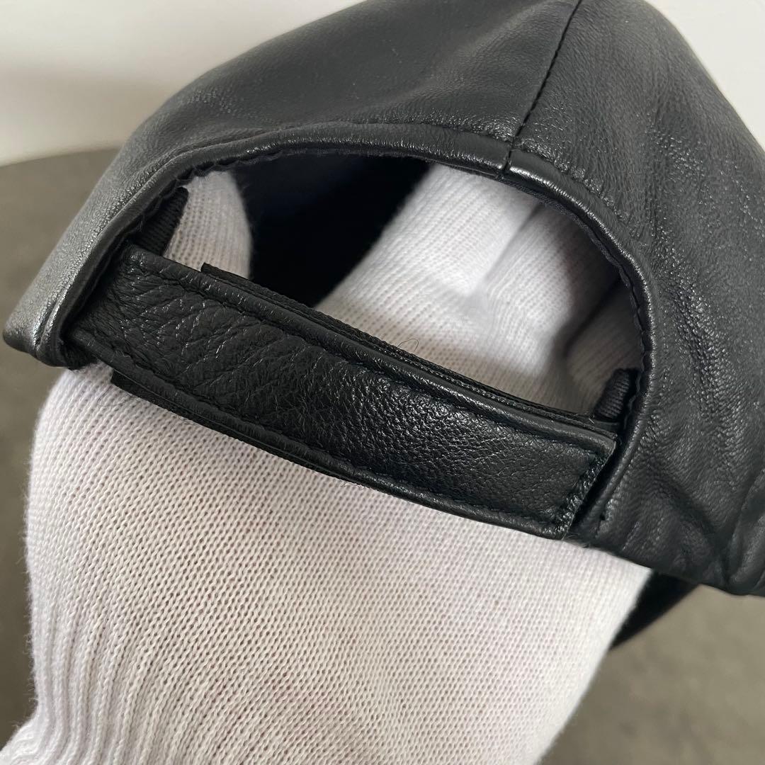 Schott レザーキャップ ブラック 本革 帽子 ショット 黒　オールレザー