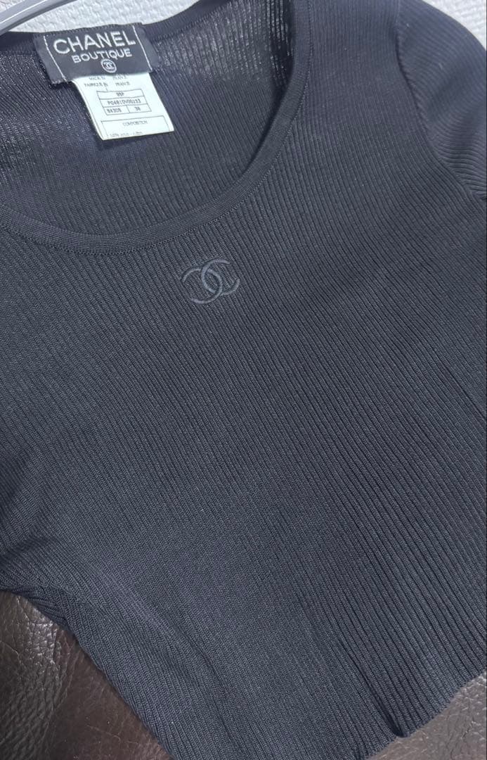 CHANEL　クロップドニット　半袖　黒　36