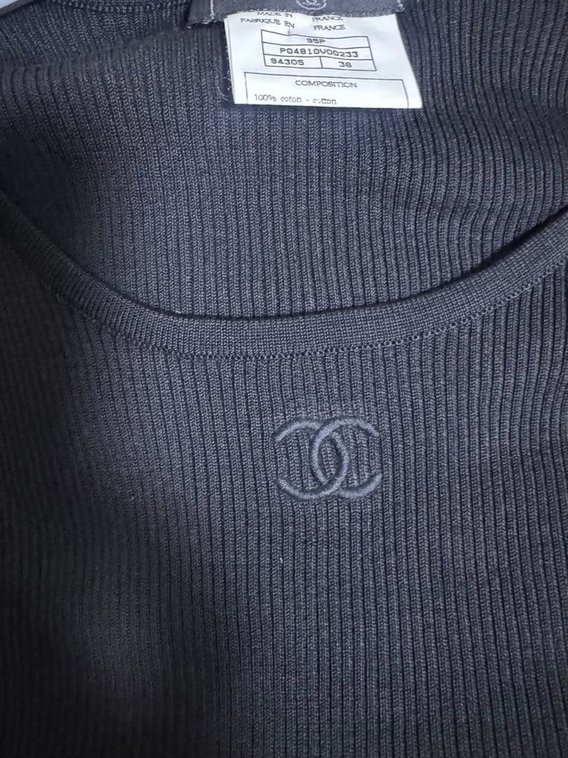 CHANEL　クロップドニット　半袖　黒　36