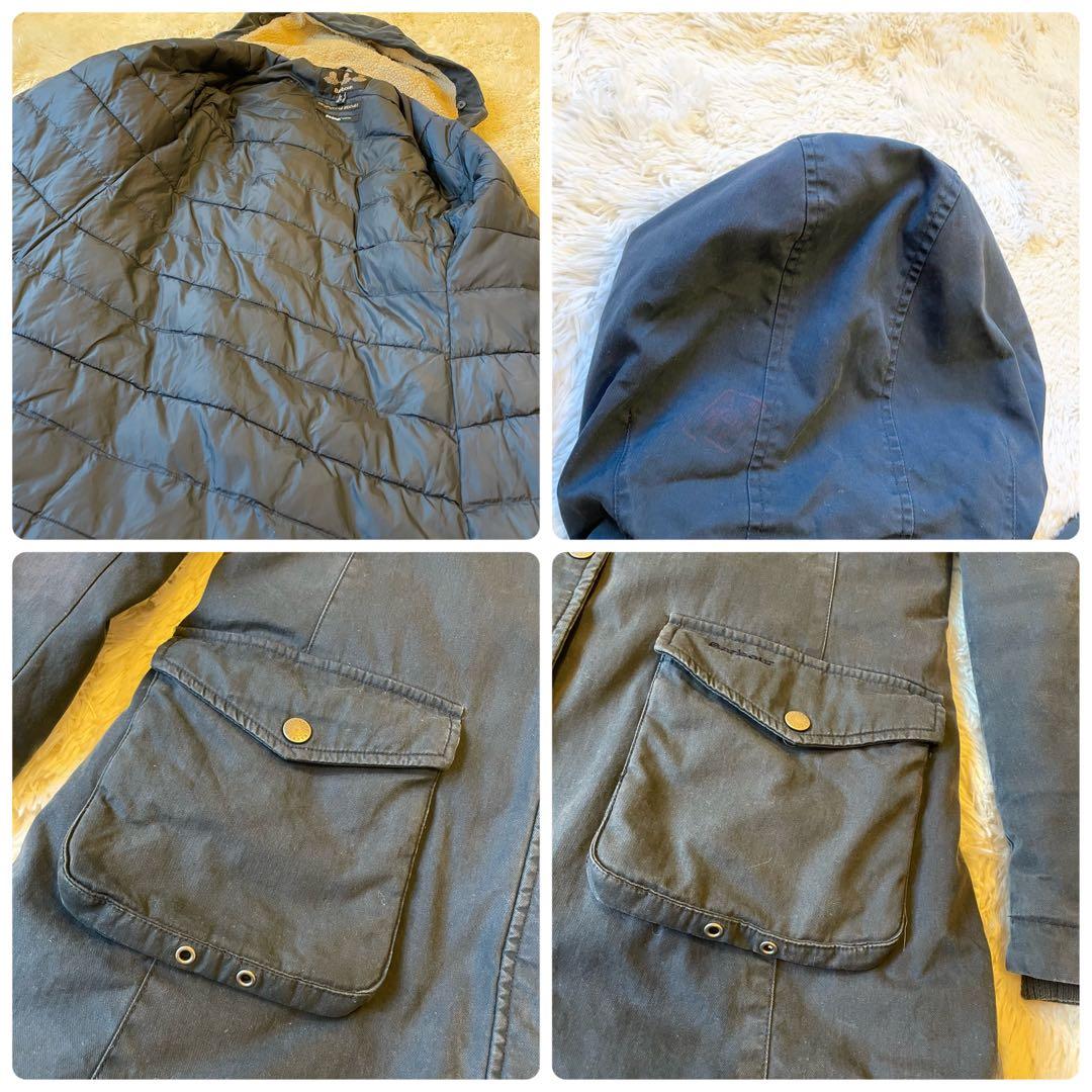 Barbour ネイビー ボアフード付き 中綿 モッズコート Lサイズ