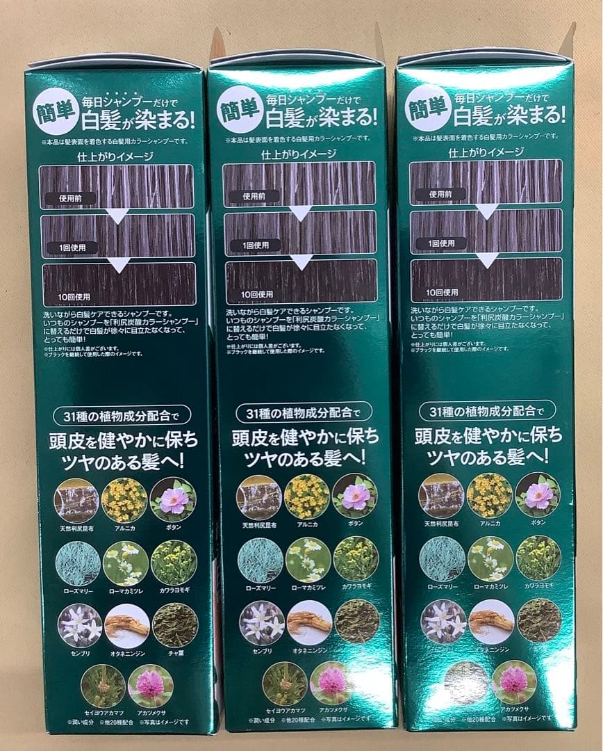 白髪用 利尻炭酸カラーシャンプー ブラック 180g 3本