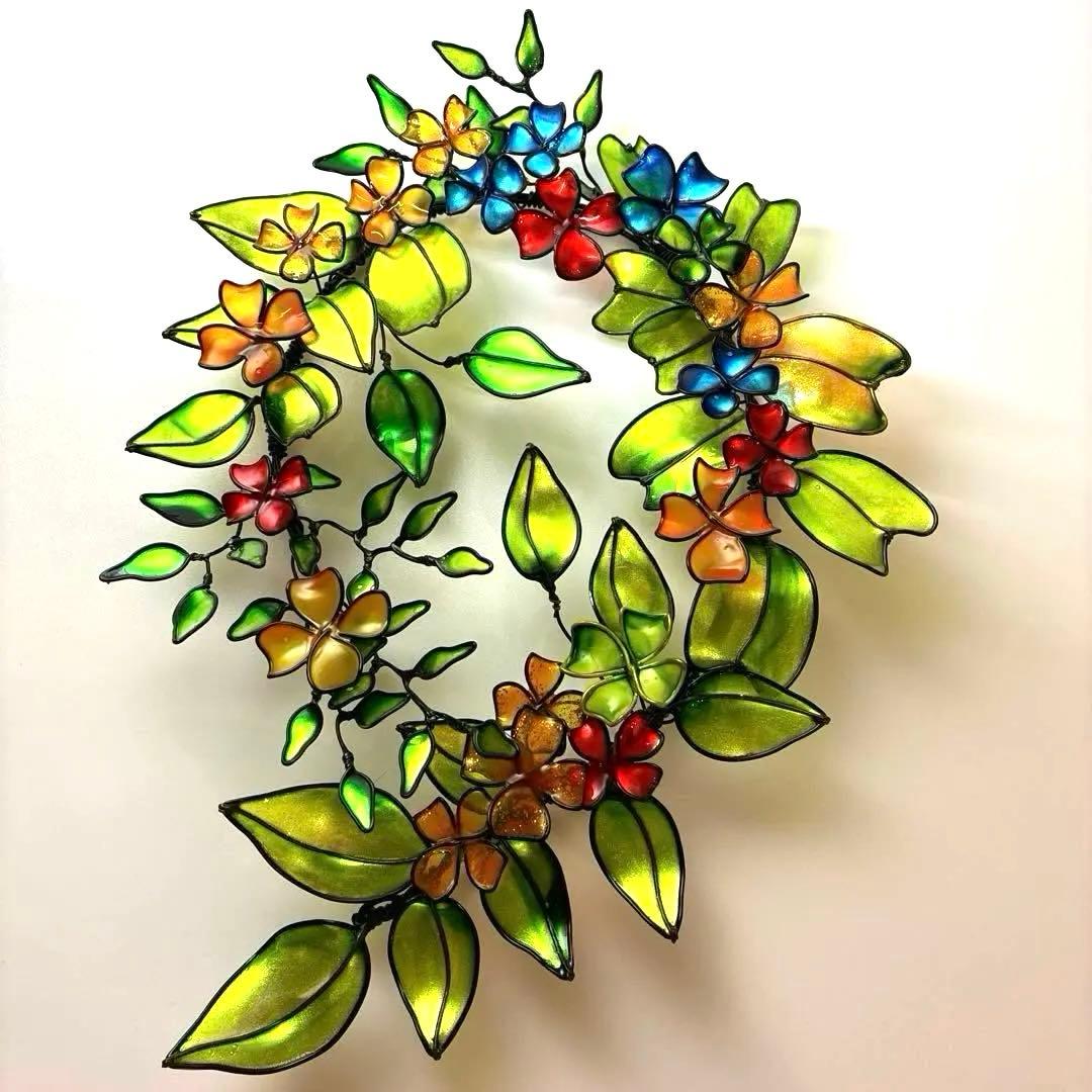 グリーンサラダボタニカルリース　ワイヤークラフト　ディップアート　壁飾り　アート