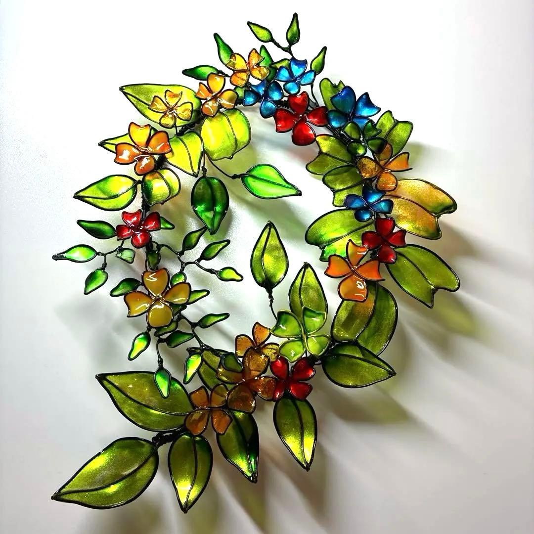 グリーンサラダボタニカルリース　ワイヤークラフト　ディップアート　壁飾り　アート