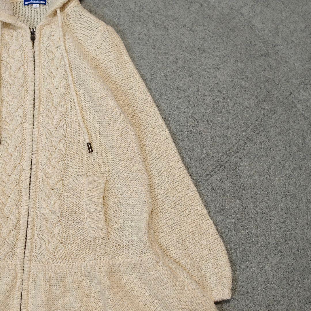 良品✨バーバリーブルーレーベル ケーブルニット　ロングカーディガン　フード付き
