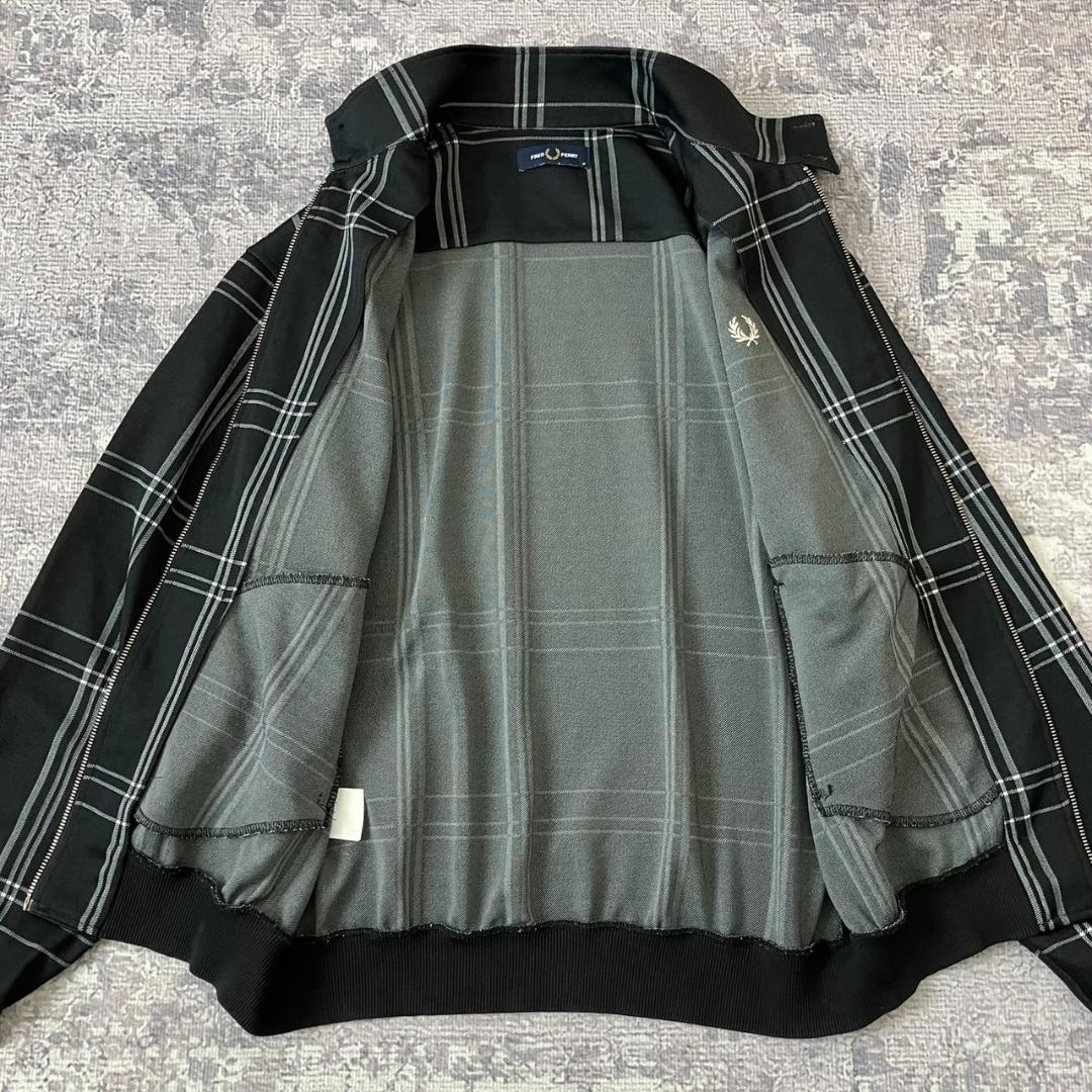 【短丈】フレッドペリー スウィングトップ ブルゾン 刺繍ロゴ 黒 ブラック M