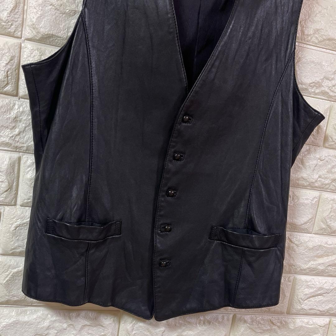5351 POUR LES HOMMES 羊革 レザーベスト ジレ ブラック 3