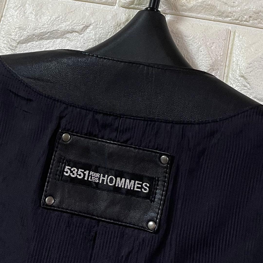 5351 POUR LES HOMMES 羊革 レザーベスト ジレ ブラック 3