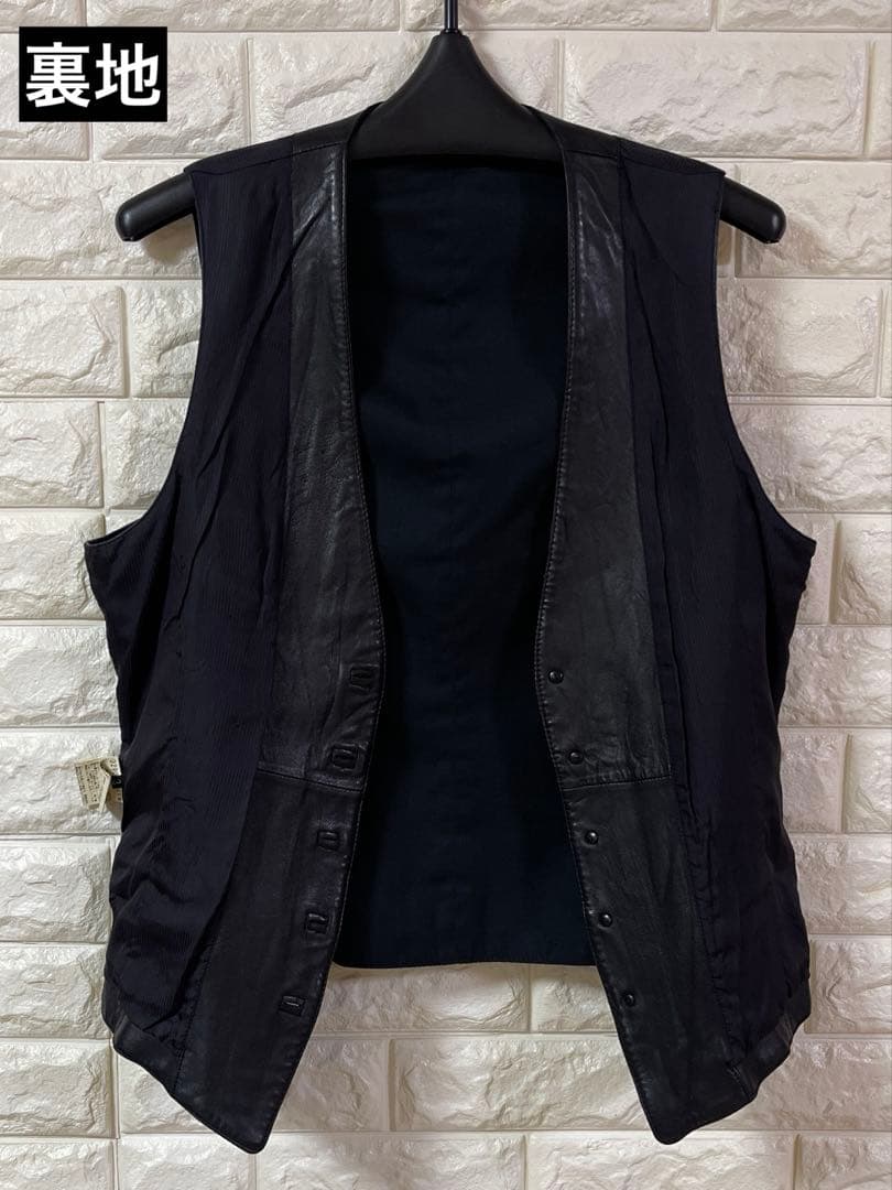 5351 POUR LES HOMMES 羊革 レザーベスト ジレ ブラック 3