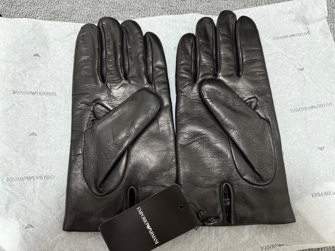 EMPORIO ARMANI ブラックレザー手袋 新品タグ付き サイズL