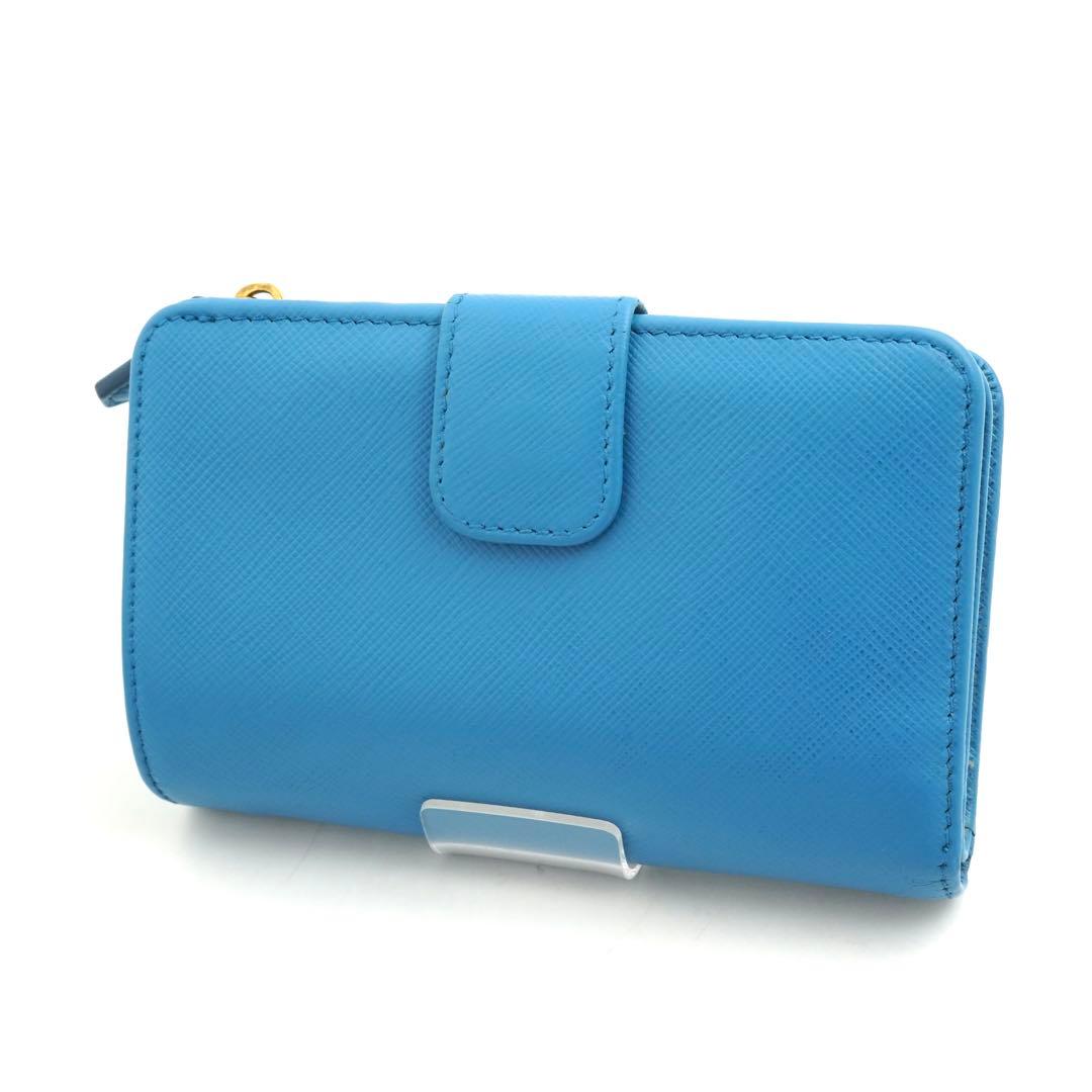 ✨プレゼント梱包　箱保証書付き✨　PRADA ミニ財布　サフィアーノ　L字　水色