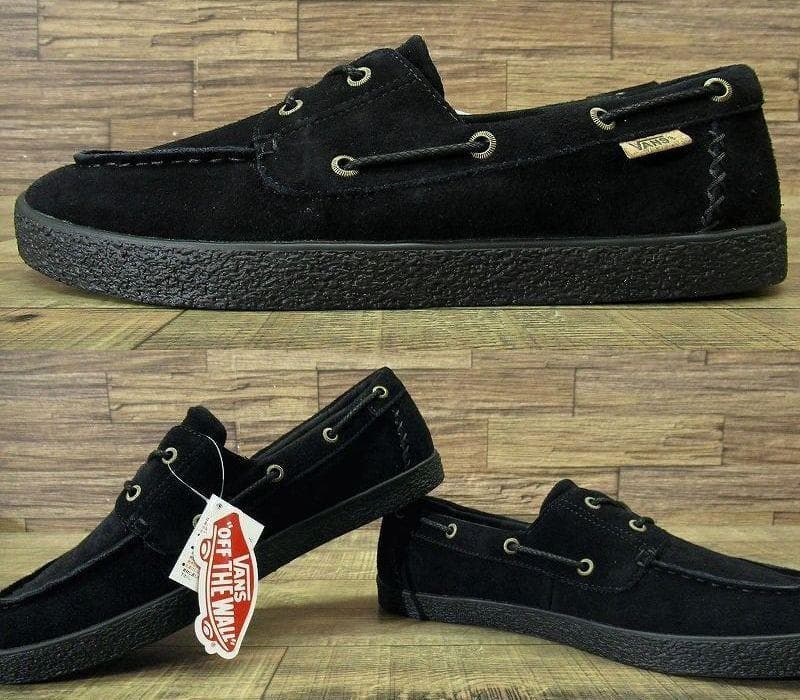 新品 バンズ クーカ スエード モカシン デッキ スニーカー 黒 27.5 ①
