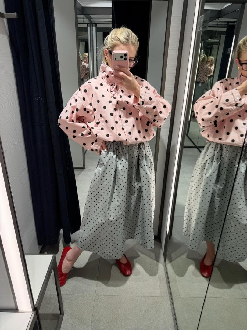 新品⭐ ZARA ドットプリントジャケット ライトピンク XS