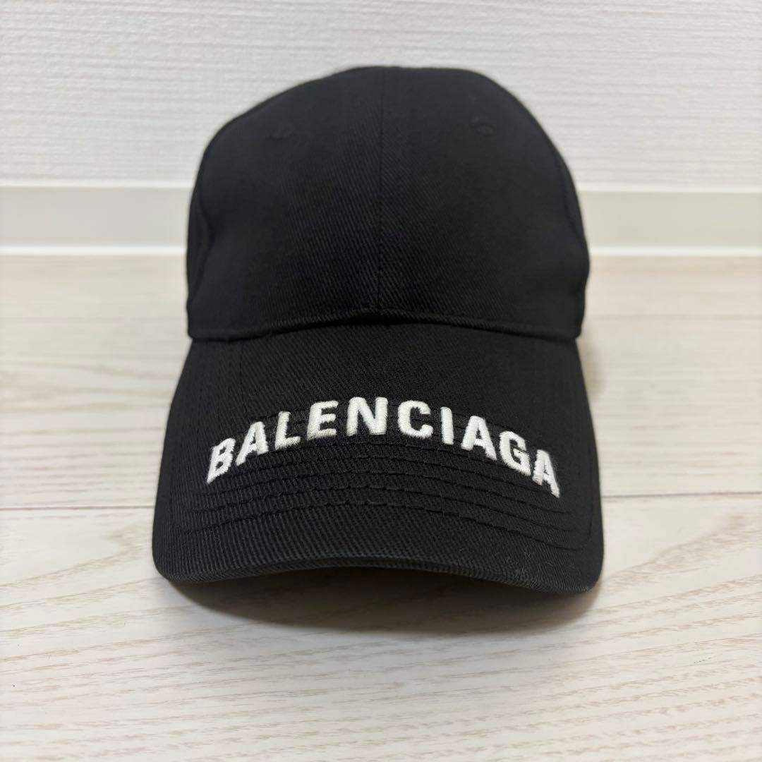 ✨美品✨BALENCIAGA　バイザーロゴ　キャップ　L58　マジックテープ　黒