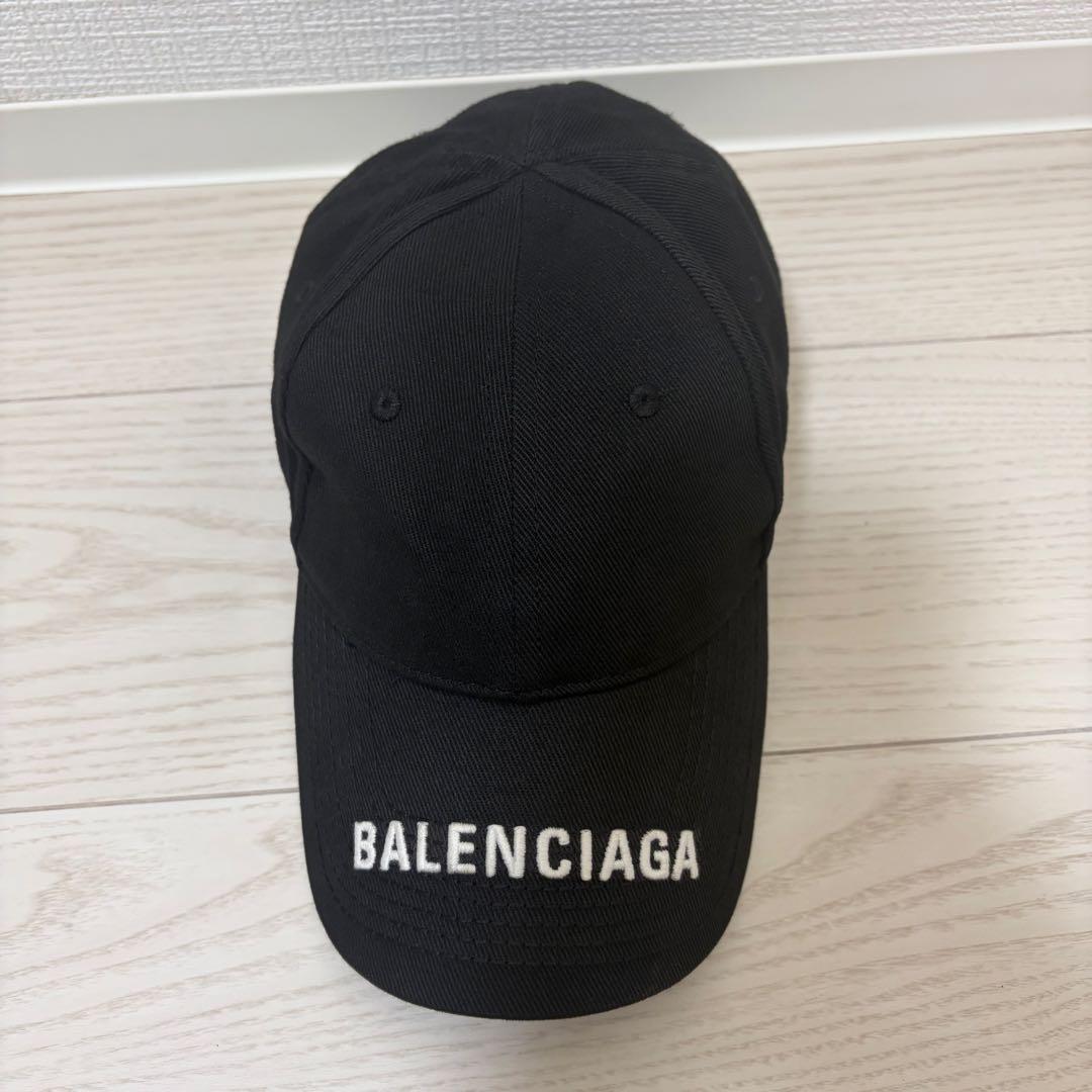 ✨美品✨BALENCIAGA　バイザーロゴ　キャップ　L58　マジックテープ　黒
