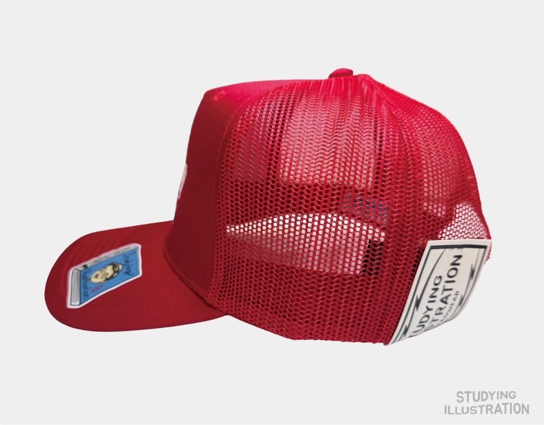 Studying illustration 5パネル メッシュキャップ RED1