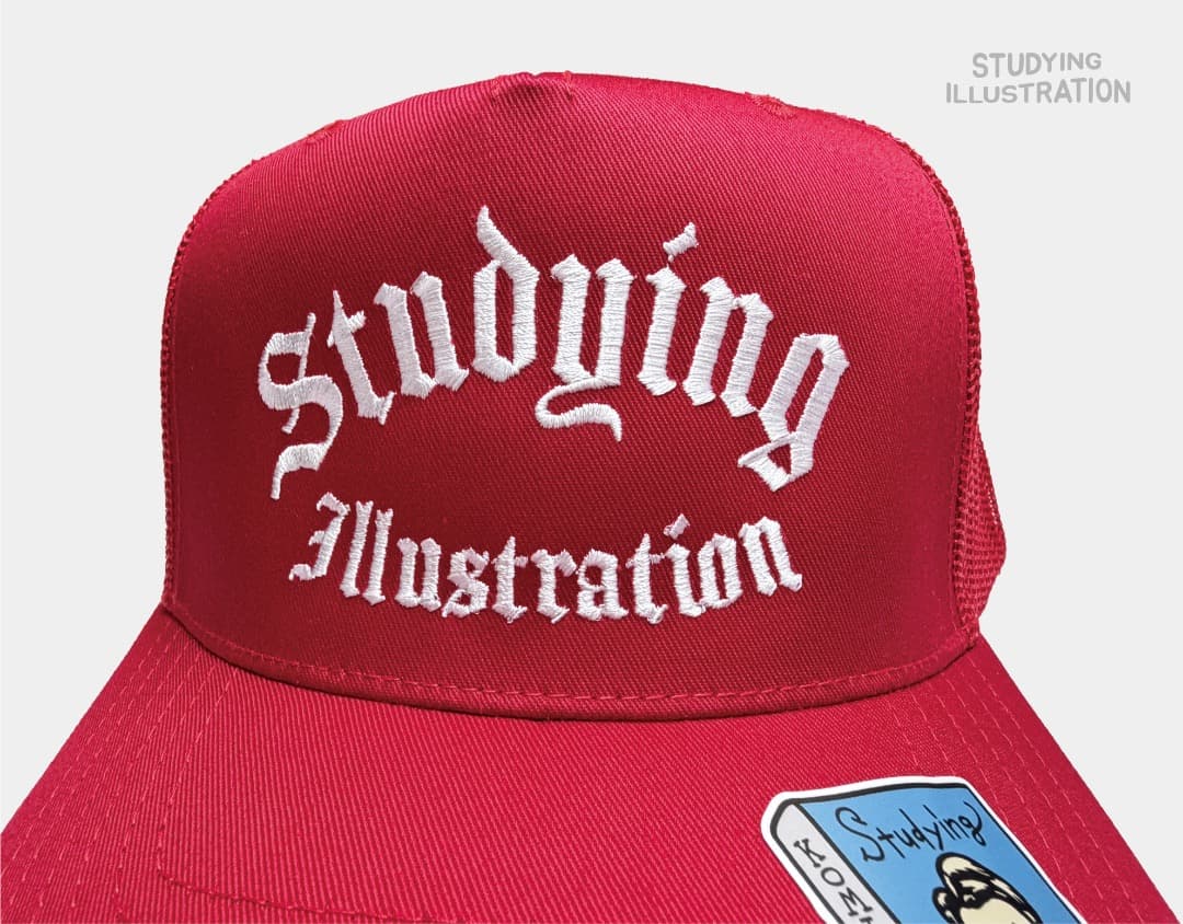 Studying illustration 5パネル メッシュキャップ RED1