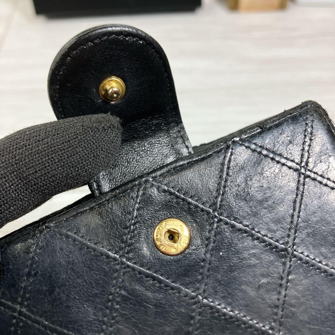 美品 CHANEL ビコローレ ココ Wホック 財布 ラムスキン ダブルステッチ