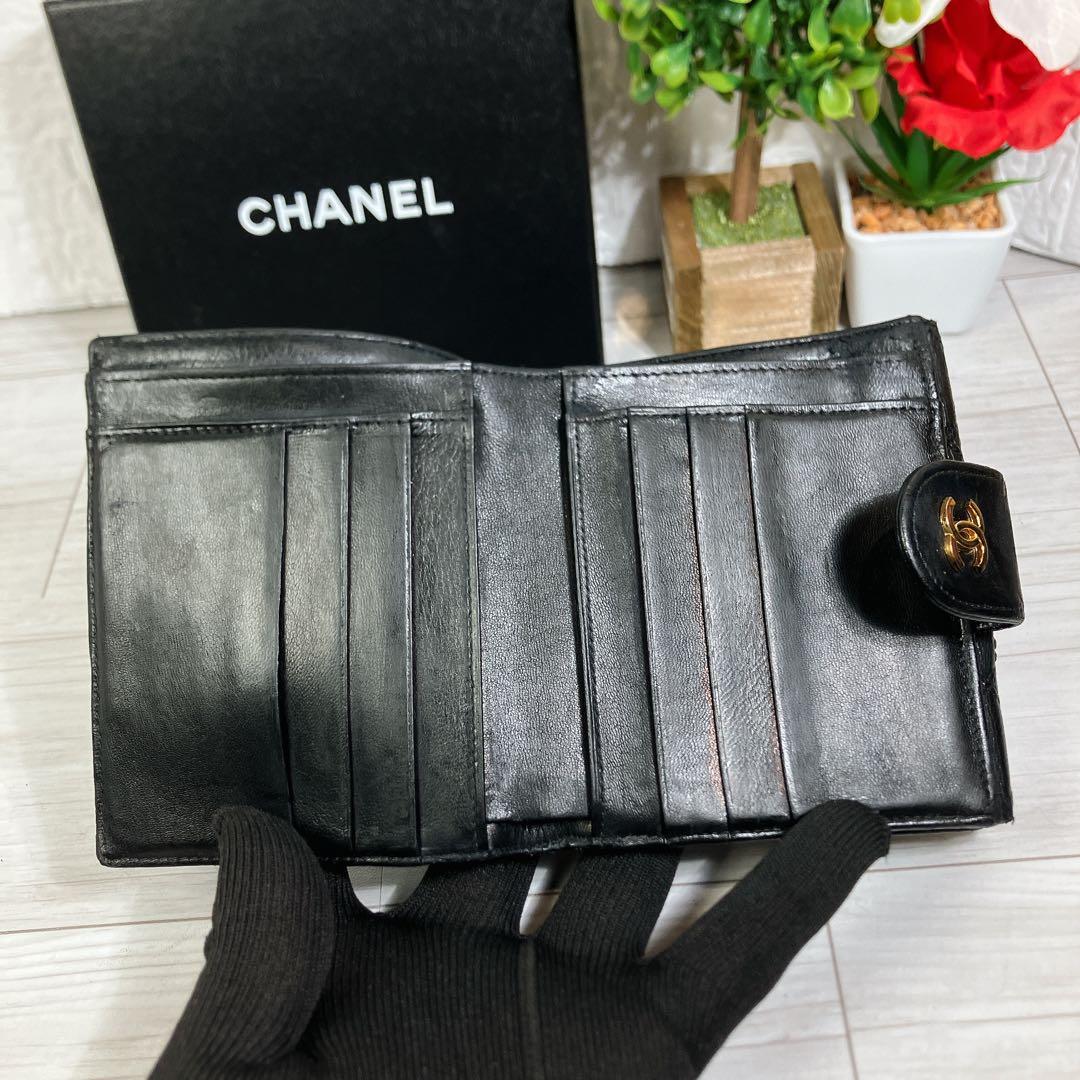 美品 CHANEL ビコローレ ココ Wホック 財布 ラムスキン ダブルステッチ