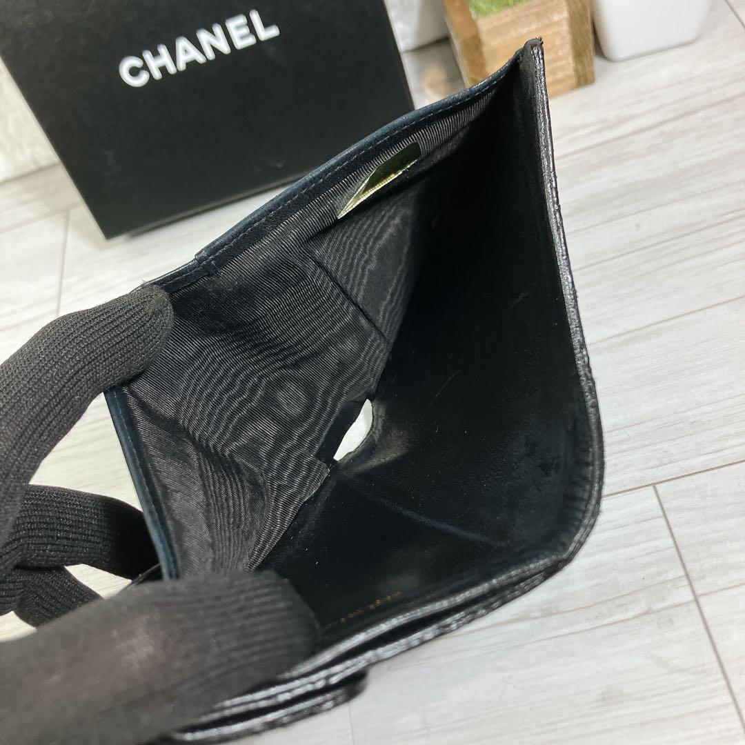 美品 CHANEL ビコローレ ココ Wホック 財布 ラムスキン ダブルステッチ