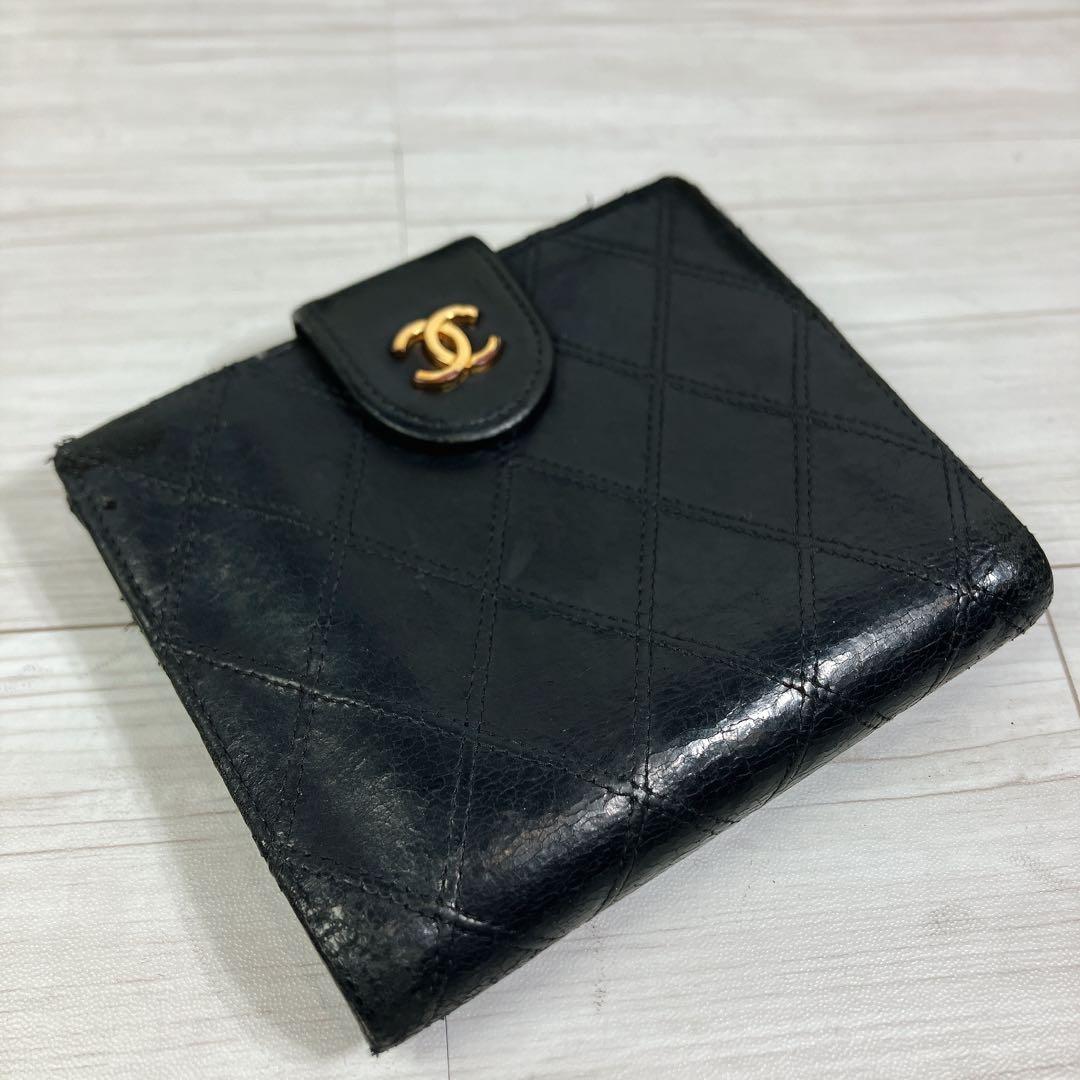 美品 CHANEL ビコローレ ココ Wホック 財布 ラムスキン ダブルステッチ