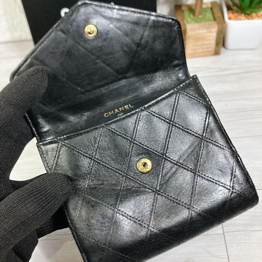 美品 CHANEL ビコローレ ココ Wホック 財布 ラムスキン ダブルステッチ