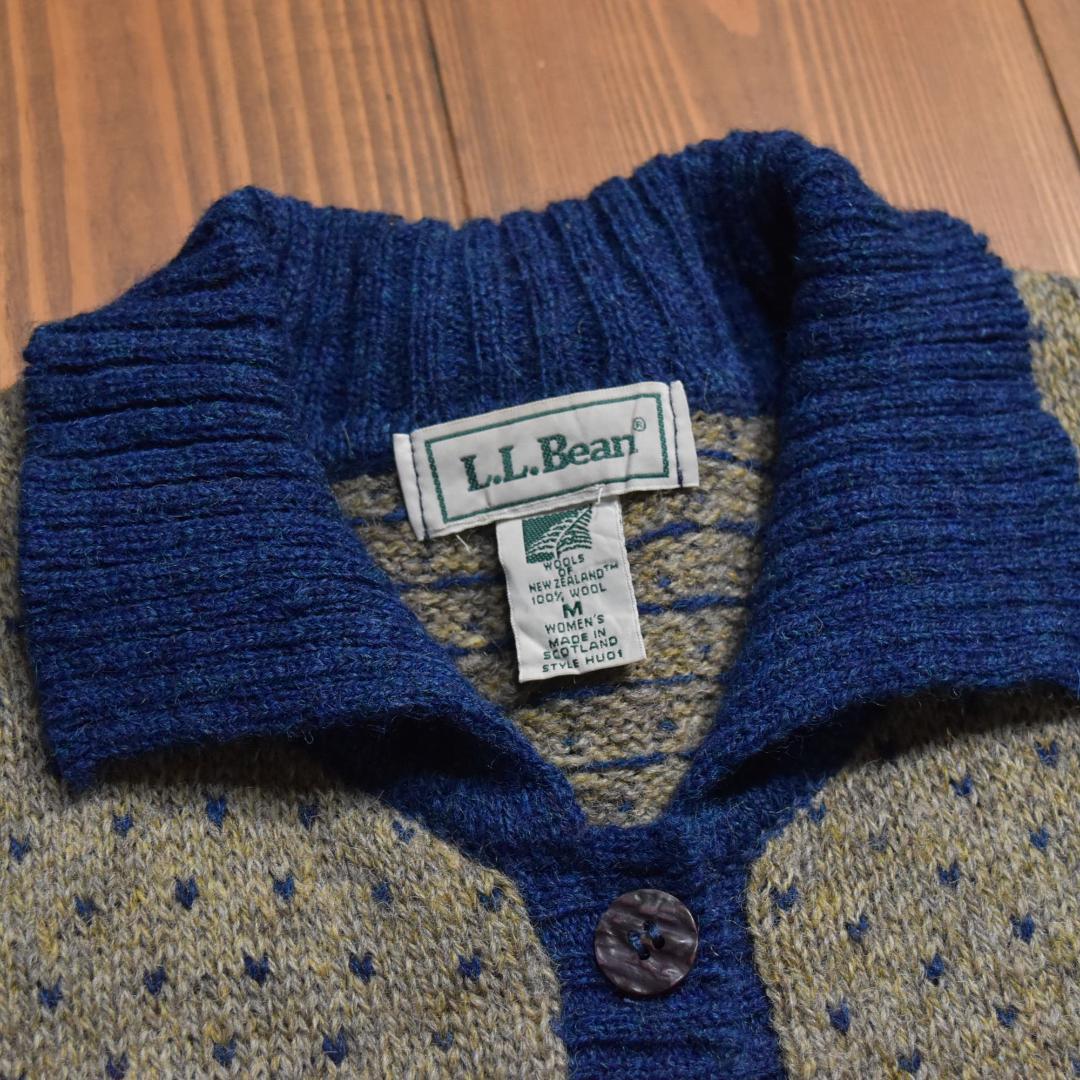 L.L.Bean スコットランド製 バーズアイ ウールニットカーディガン