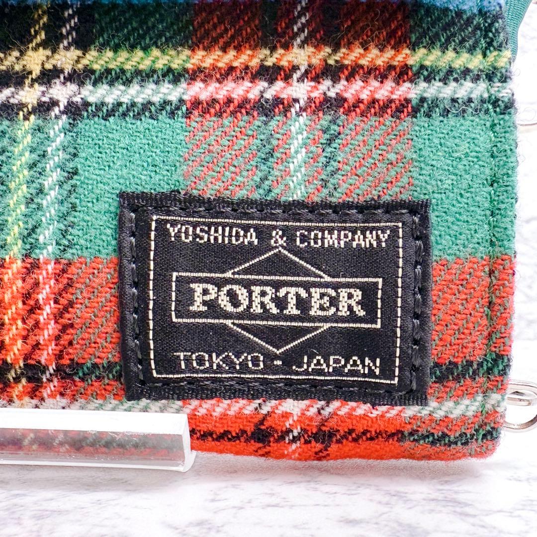 美品✨HEAD PORTER ヘッドポーター 3つ折り財布 チェック柄 グリーン
