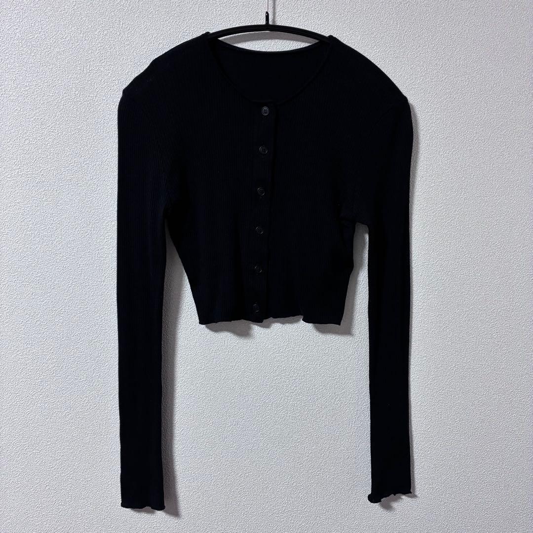 yo BIOTOP Sheer rib short cardigan ブラック