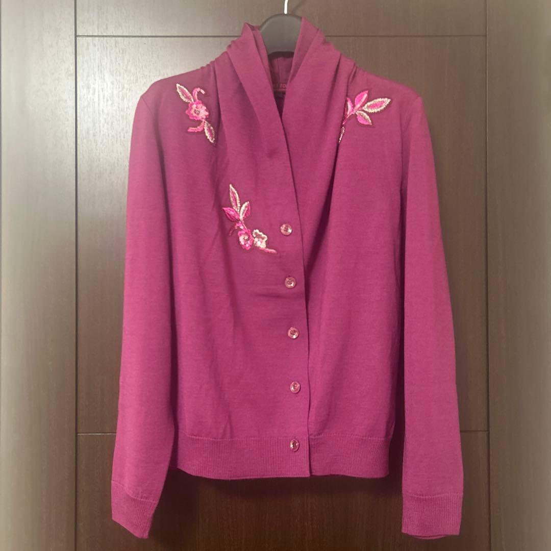 ユキトリイ　カーディガン　ニット刺繍　花　YUKITORII