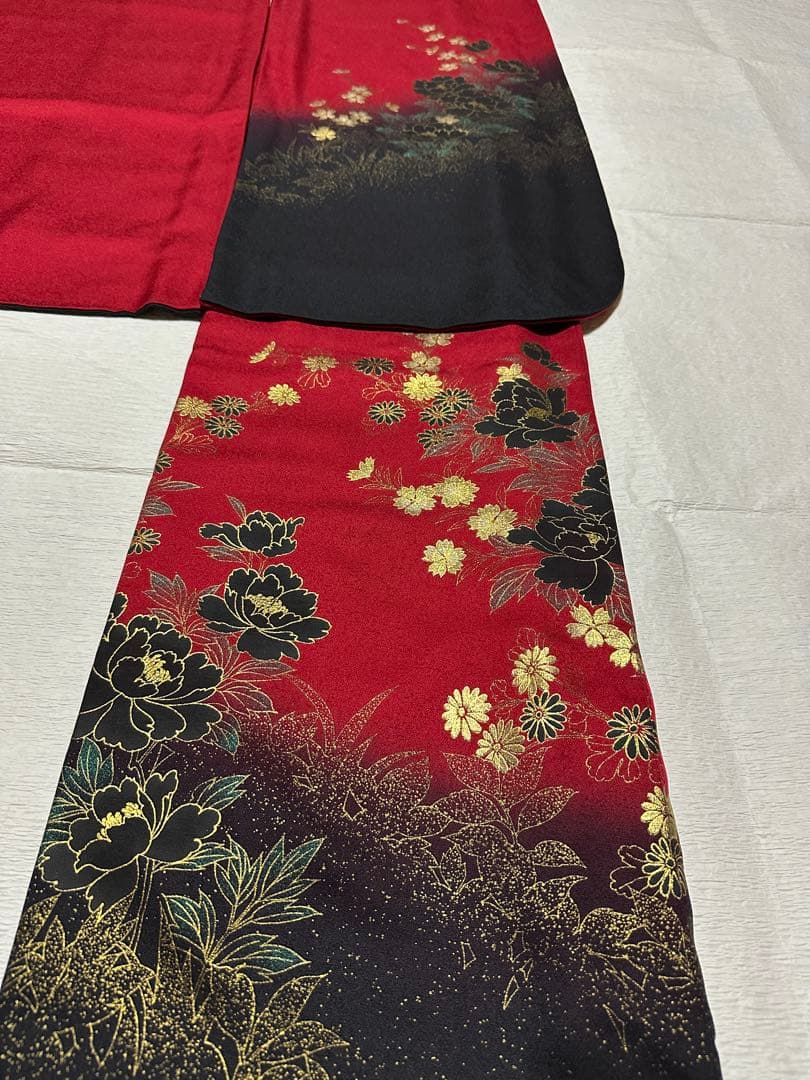 【専用商品】振袖フルセット 豪華絢爛 赤×黒 グラデーション 牡丹 金彩