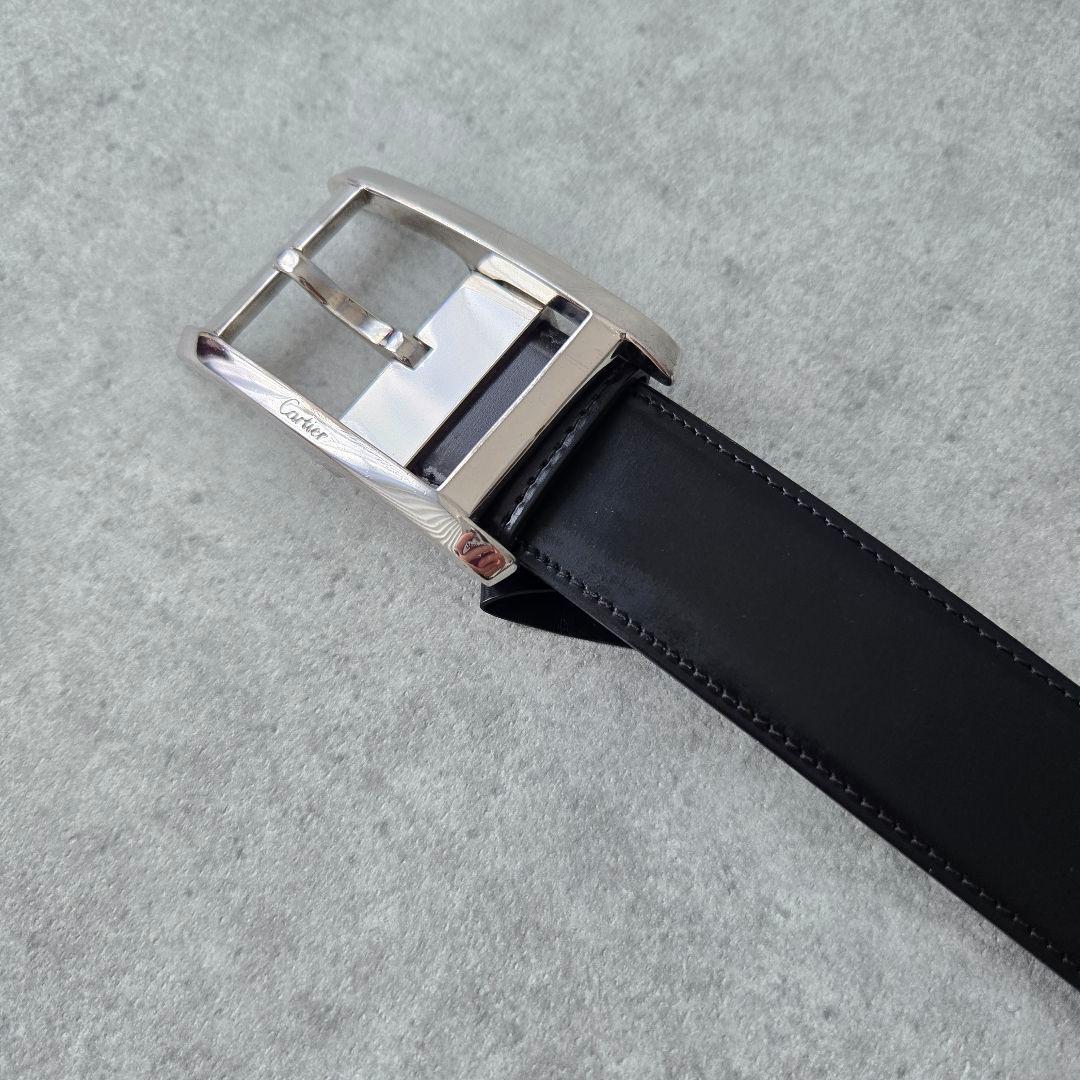 美品 カルティエ タンクアメリカン ベルト シルバー ブラック