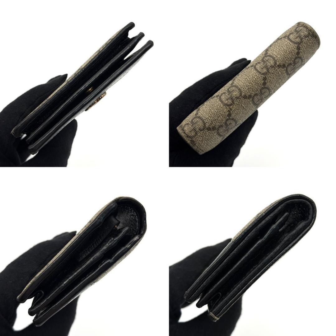 美品 グッチ GGマーモント GGスプリーム 二つ折り財布 PVC レザー 黒
