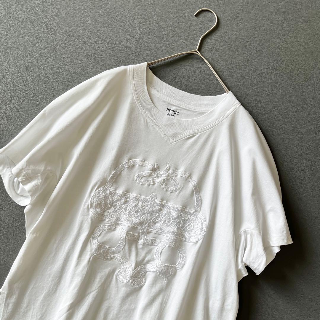 ▼エルメス HERMES エンブロイダリーレース 刺繍Tシャツ カデナ 南京錠
