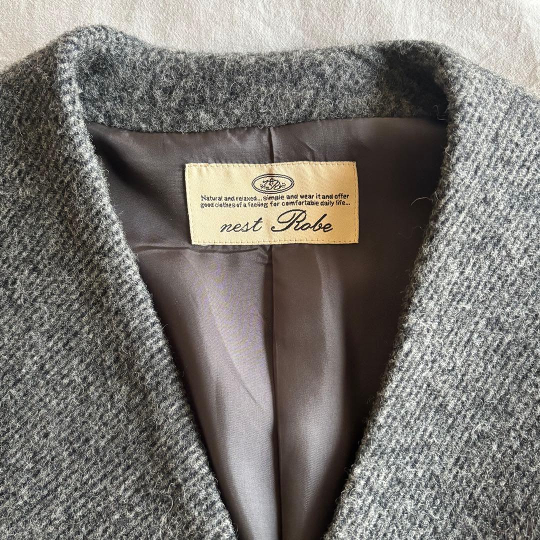 【美品】nest Robe グレー ノーカラーコート