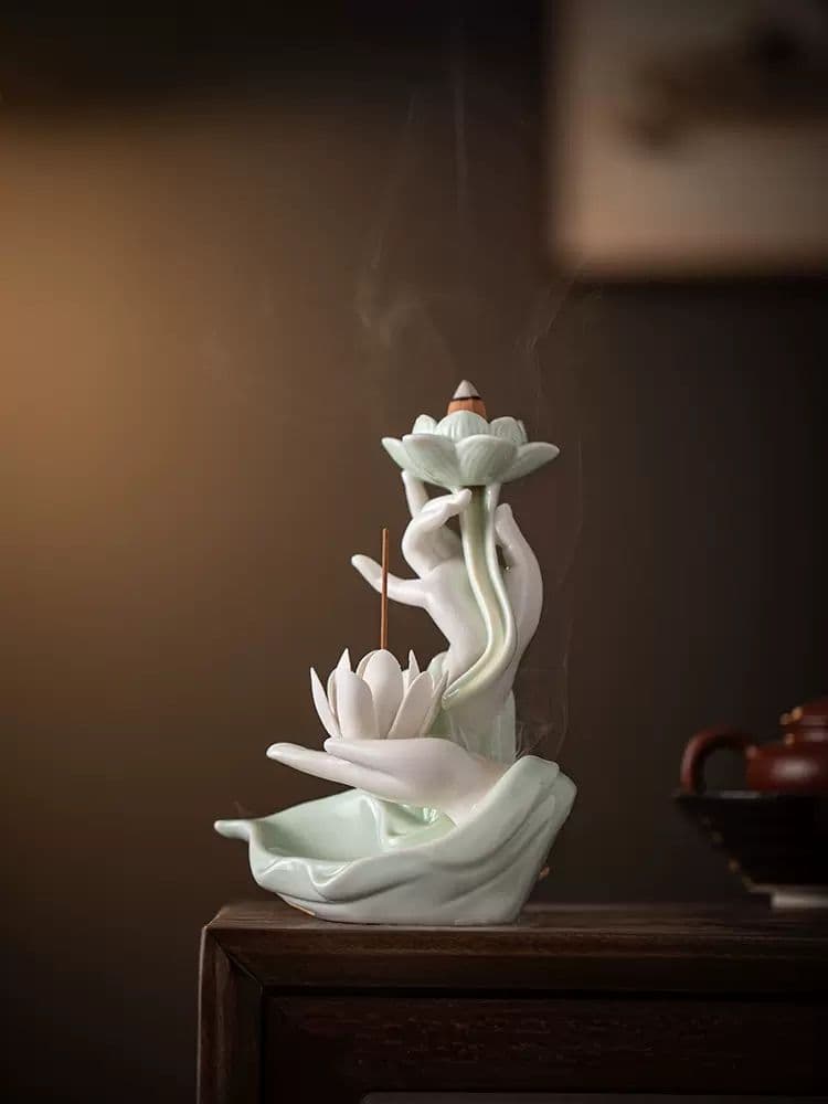 磁器 香炉 仏手蓮華倒流香炉 檀香炉 薫香炉 装飾品 工芸品 置物