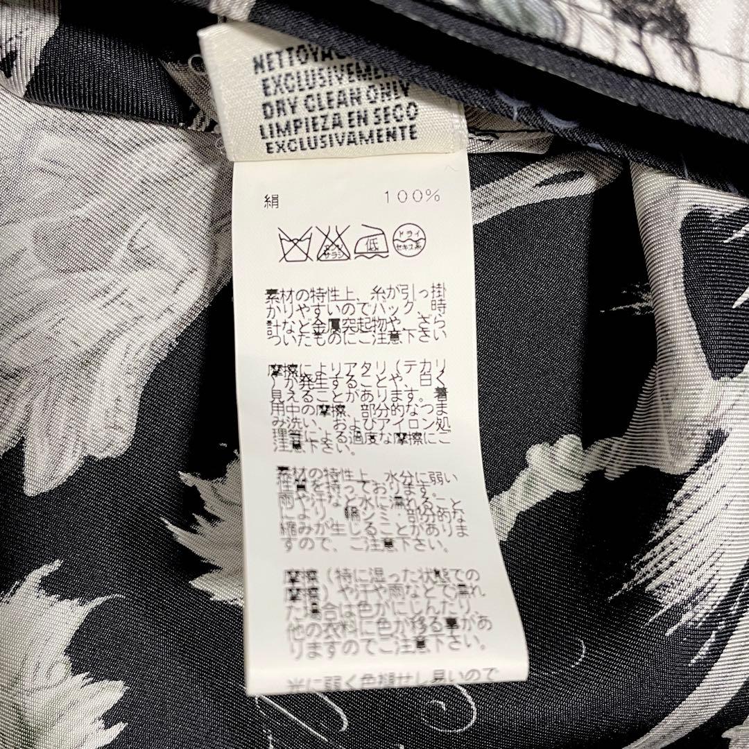 エルメス XS シルク100%スカーフ シャツワンピース 34 モノトーン 黒白