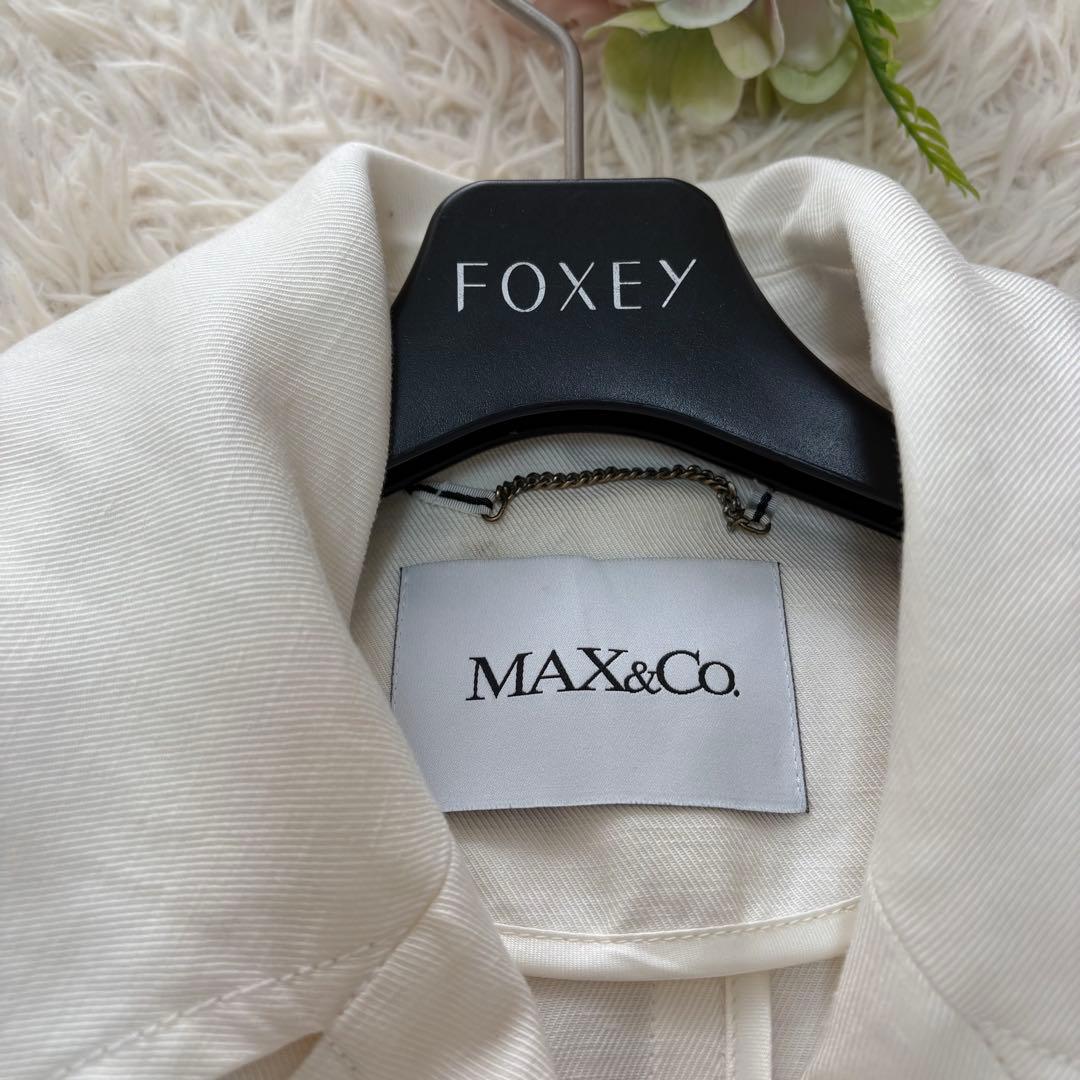 美品✨Max&Co リネンロングトレンチコート　ベルト　リボン　アイボリー　40