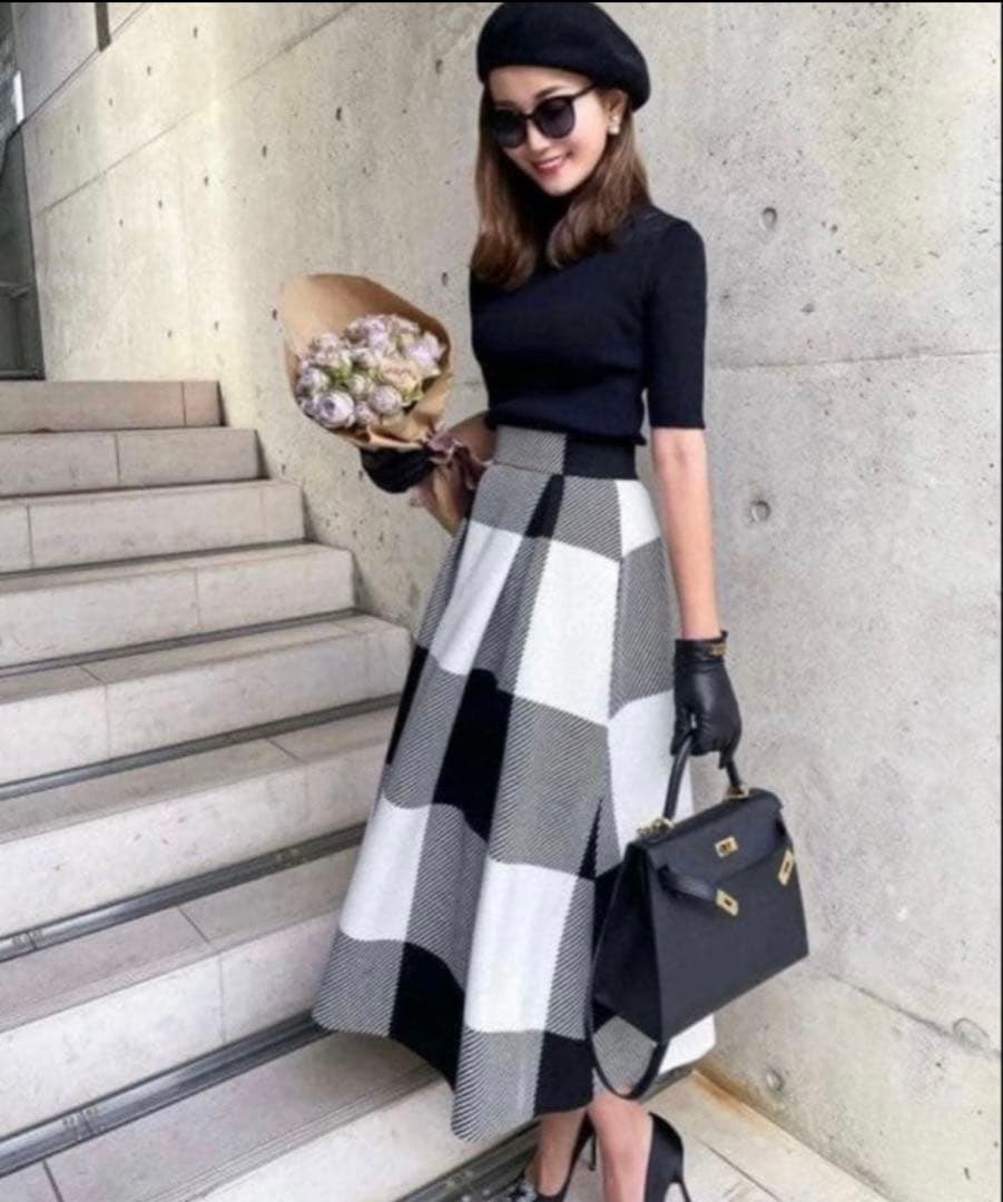 sheller シェリエ zip チェックロングスカート