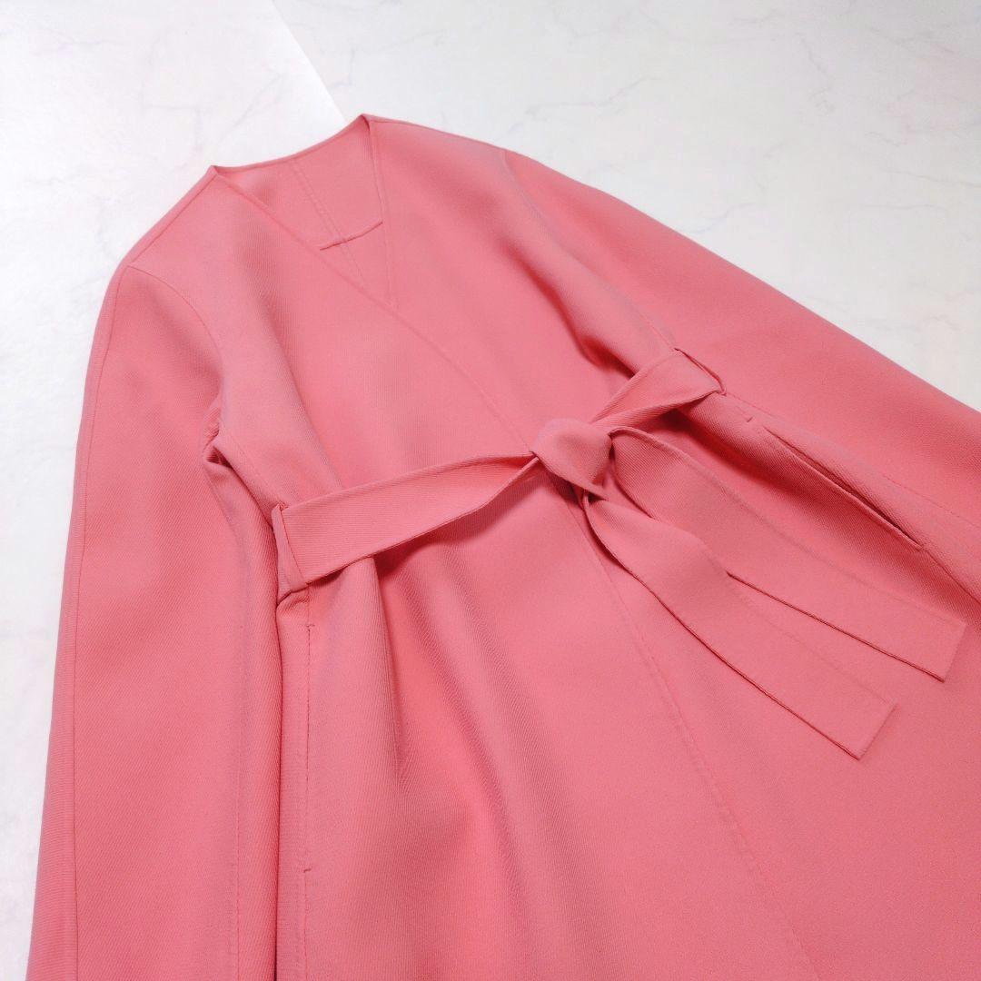 ANAYI✨️ガルゼリバーロングコート ノーカラー ベルト 36 ピンク 春♡