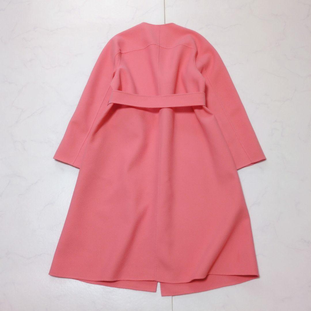 ANAYI✨️ガルゼリバーロングコート ノーカラー ベルト 36 ピンク 春♡