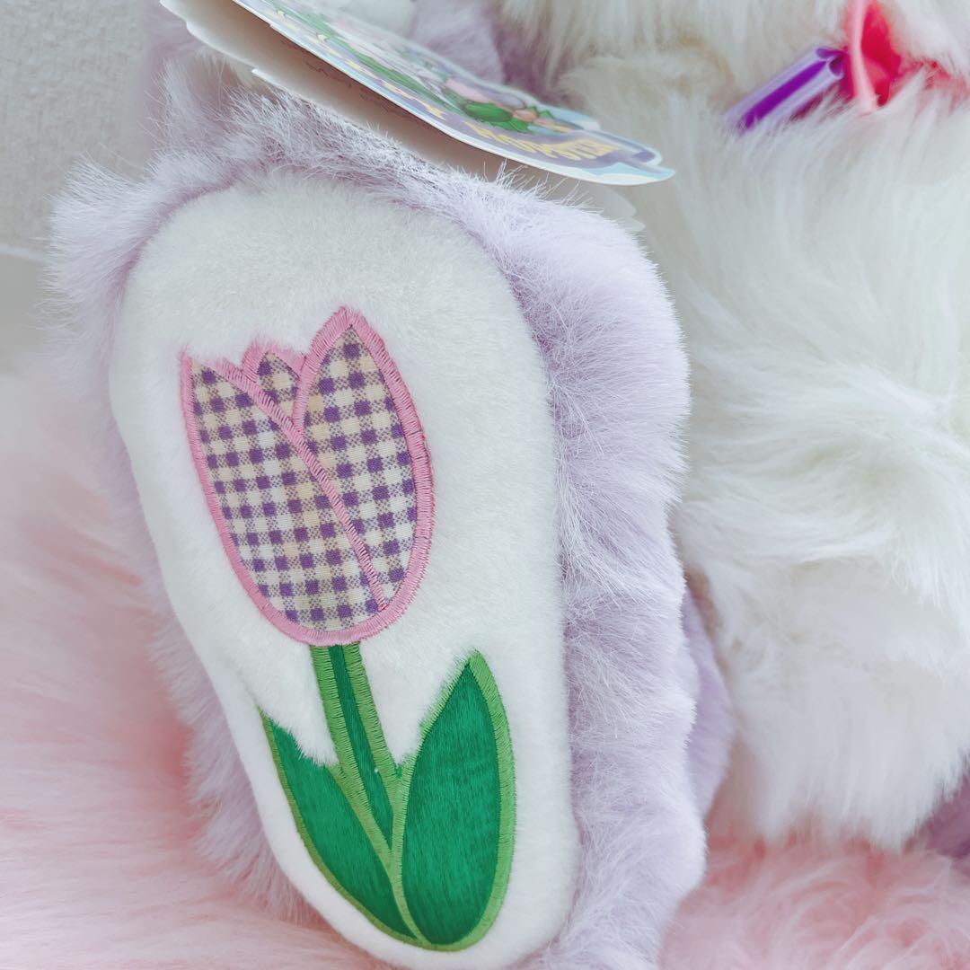 ヴィンテージ　イースターバニー　ぬいぐるみ　チューリップ刺繍　ラベンダー