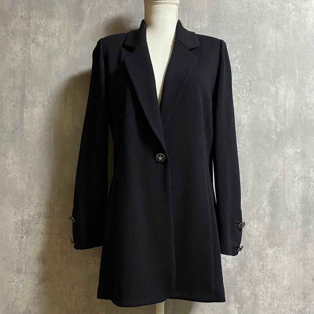【大きいサイズ】ST. JOHN ビジューボタン ロングニットジャケット コート