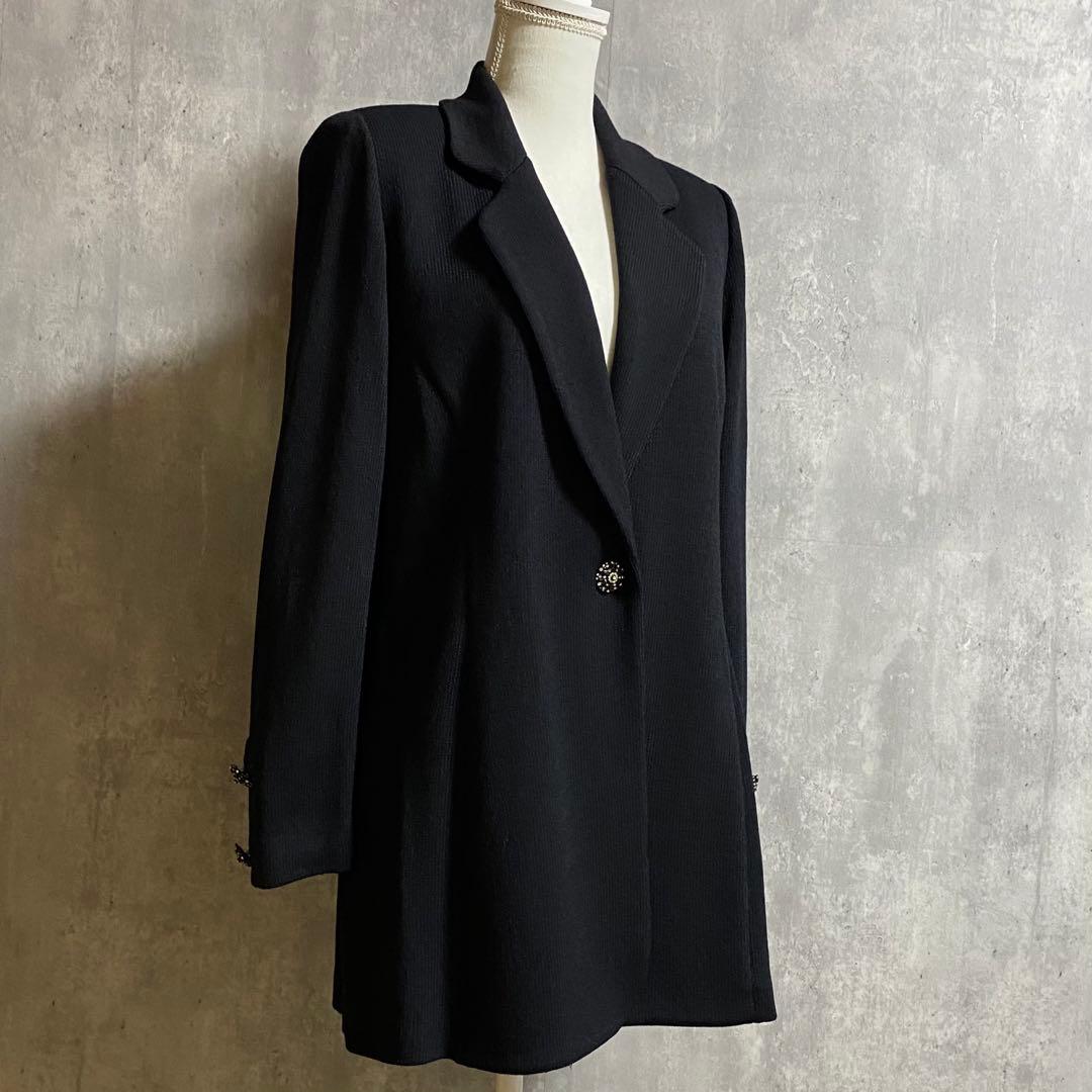 【大きいサイズ】ST. JOHN ビジューボタン ロングニットジャケット コート