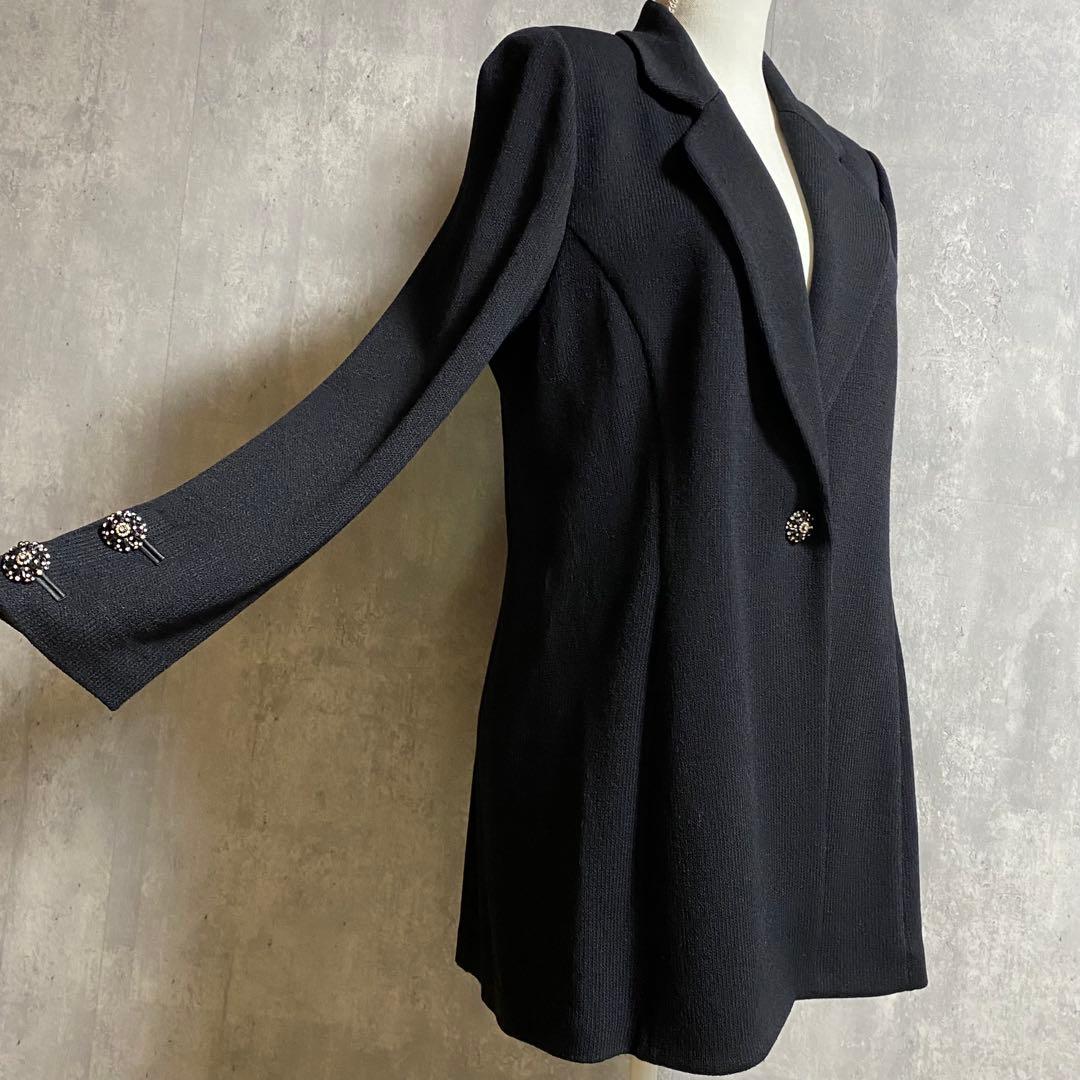 【大きいサイズ】ST. JOHN ビジューボタン ロングニットジャケット コート