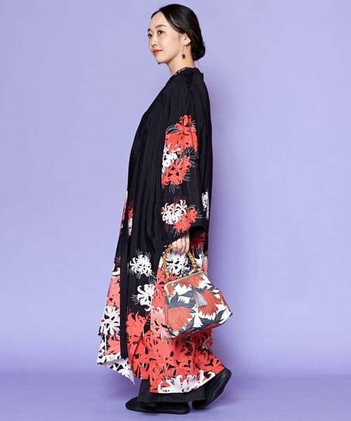 こ*ゃ様 人気　カヤ　絢爛UV羽織　彼岸花　赤　長羽織　UVカット　洗える着物